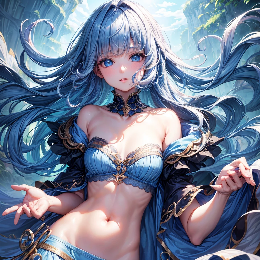 (Sky blue one braid hair),magenta Eyes,Fair skin ,(whole body),(One girl),bikini,happy smile,,(masterpiece, Highest quality, Very detailed, Best Shadow), (Detailed Background), (Beautifully detailed face), High Contrast, (Best lighting, Very delicate and beautiful), ((Cinematic Light)), colorful, Hyper Detail, Dramatic Light, Intricate details,