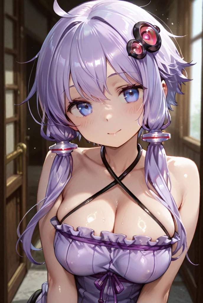 1 person、Mature、Ample breasts、Long Hair、Purple Hair、ponytail、Braid、Emerald green eyes、choker、上半身naked、naked、Nipples、Nothing to wear、Embarrassing、Blushing、Sweat、Pool、ナイトPool、むき出しのNipples、smile、Excited、High resolution、Highest quality、