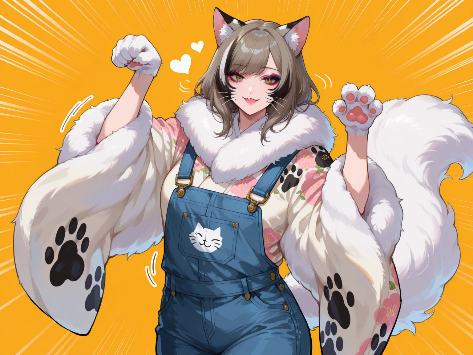 (Obra maestra, La mejor calidad:1.2), Disparo de vaquero, solamente, 1girl, Ushizaki Urumi, Chica vaca, They are smiling, Mirando al espectador, tenencia, cuernos de vaca roja, Estampado de vaca, Ropa japonesa, Haori, pantalones cortos amarillos, Fondo simple, tetas grandes