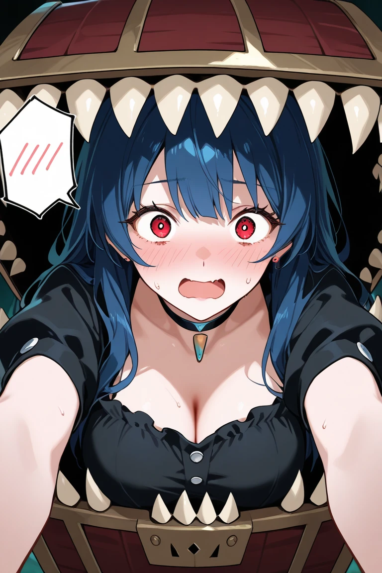 Woman with fangs and big breasts