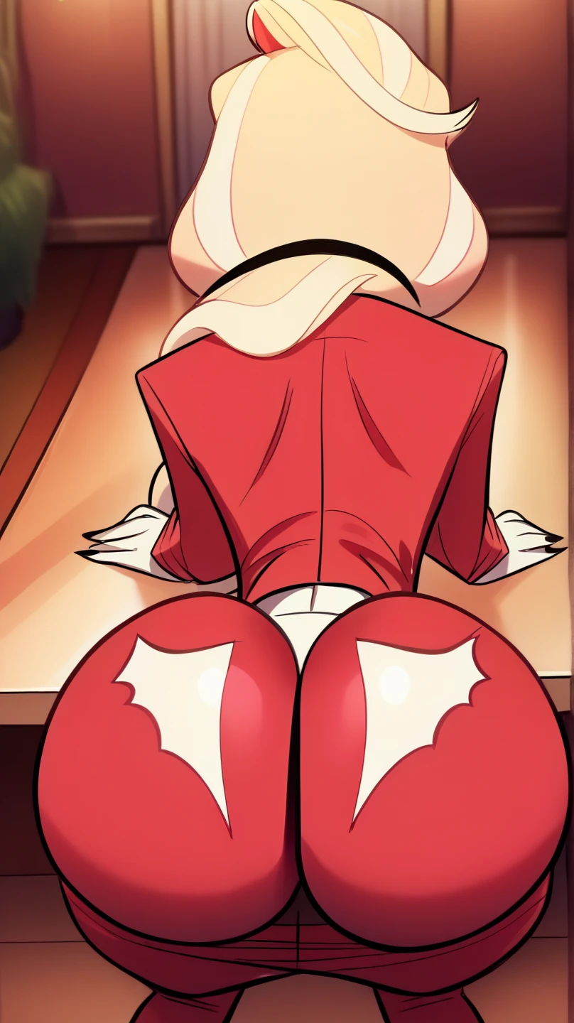 catmonkshiro (style), ((masterpiece)), ((8k quality)), (no watermark), stolas, male, sleek, shiny slime body, goo, gooey, long tail feathers, avian, avian tail, butt, solo, detailed bedroom, looking at viewer, smirking, shiny, slimy, perfect body, inviting eyes, thighs, seductive pose, butt, back view, panties, wearing red jacket