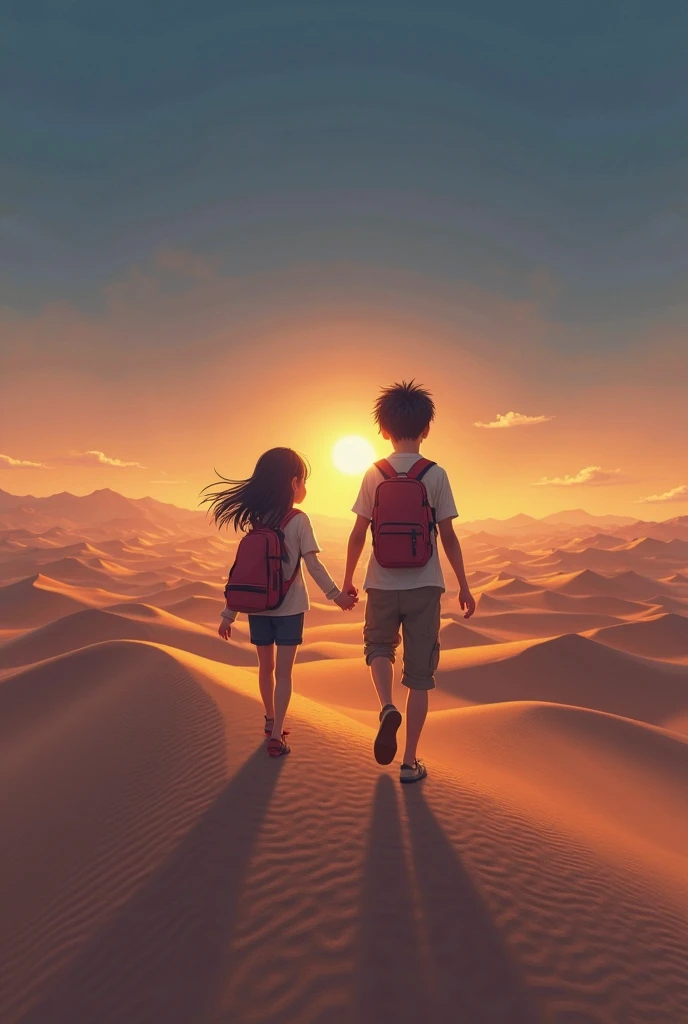 Side view of A boy holding a girl , the girl is fully illuminated by a neon yellow light, walking on a round mountain --auto --s2