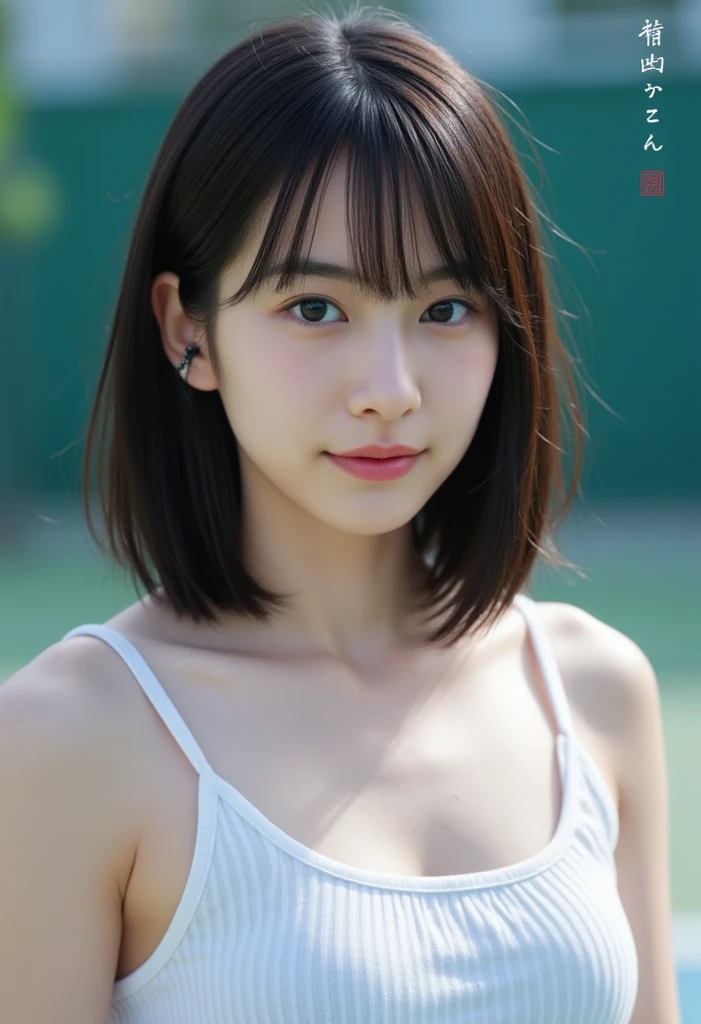 (8K), (Highest quality:1.4), (Hmph:1.2), (Realistic:1.3), (RAW Photos), (The best beautiful girl), (whole body)、(Small nostrils)(Ultra-high resolution), (Detailed face), Flawless, Beautiful and cute face, (Slim body), Beautiful Hair, short hair、bangs, (Symmetrical eyes:1.3), (fine grain), (Detailed skin)、18-year-old、Flat chest、Small breasts、Flat boobs