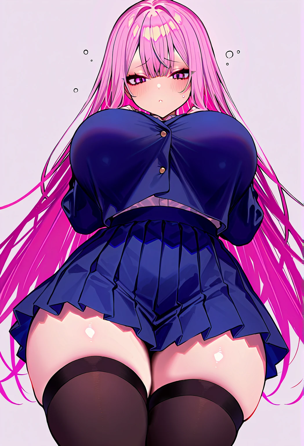 pink hair、pink eyes、big breasts、(No underwear)、((show))、mini skirt、knit sweater、off shoulder、show off your crotch、nipple、(squatting)、choker、1 girl