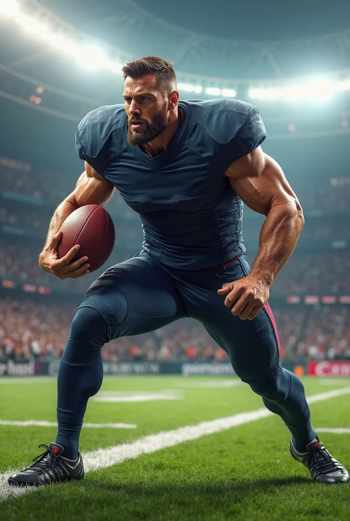 8k，8K resolution，2 Muscular Europeans, handsome man，charming eyes，White skin,beautiful, smooth and shiny，Full pectoral muscles，Thick body hair，naked， white pants，Big bag highlights，emphasize，Wearing gym shorts，naked，Playing football on the field with many people，(Running with the ball)，best quality，professional lighting，Professional photography，Realistic photos，realistic model，realistic art
