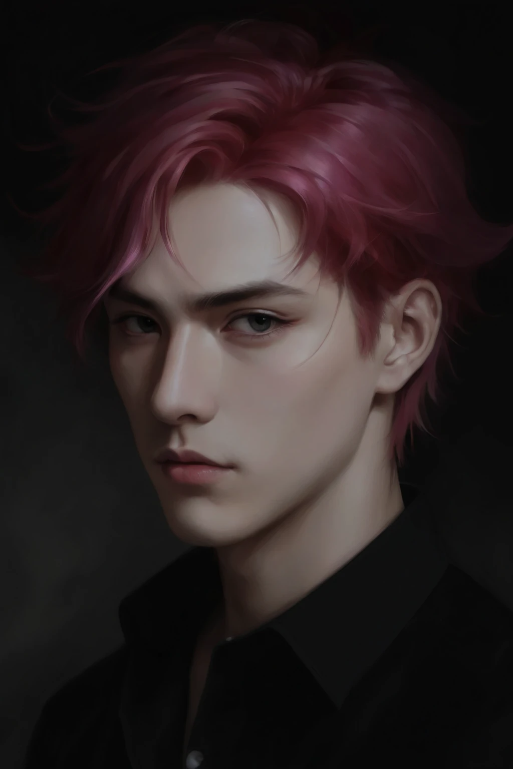 male people、Beautiful skin、long eyelashes、Glaring at me、Pink hair、length hair、Bundles、bewitching、The shirt、neck tie、long limbs、Wolfcut、smoking tobacco、murky、long bangs、Bangs flowing to the right、2guys