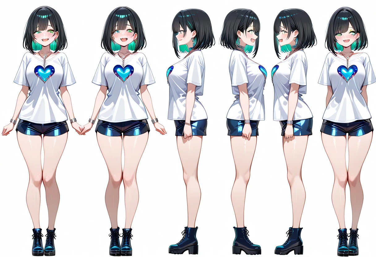 a drawing of a woman in a black sport shorts, muscular abs girl, female arms character, sci-fi, feminine and muscular, makoto, white, fubuki, (thin waist), ((curvy)), ((wide hips)), big long curly black hair, sexy, muscular thighs, full body