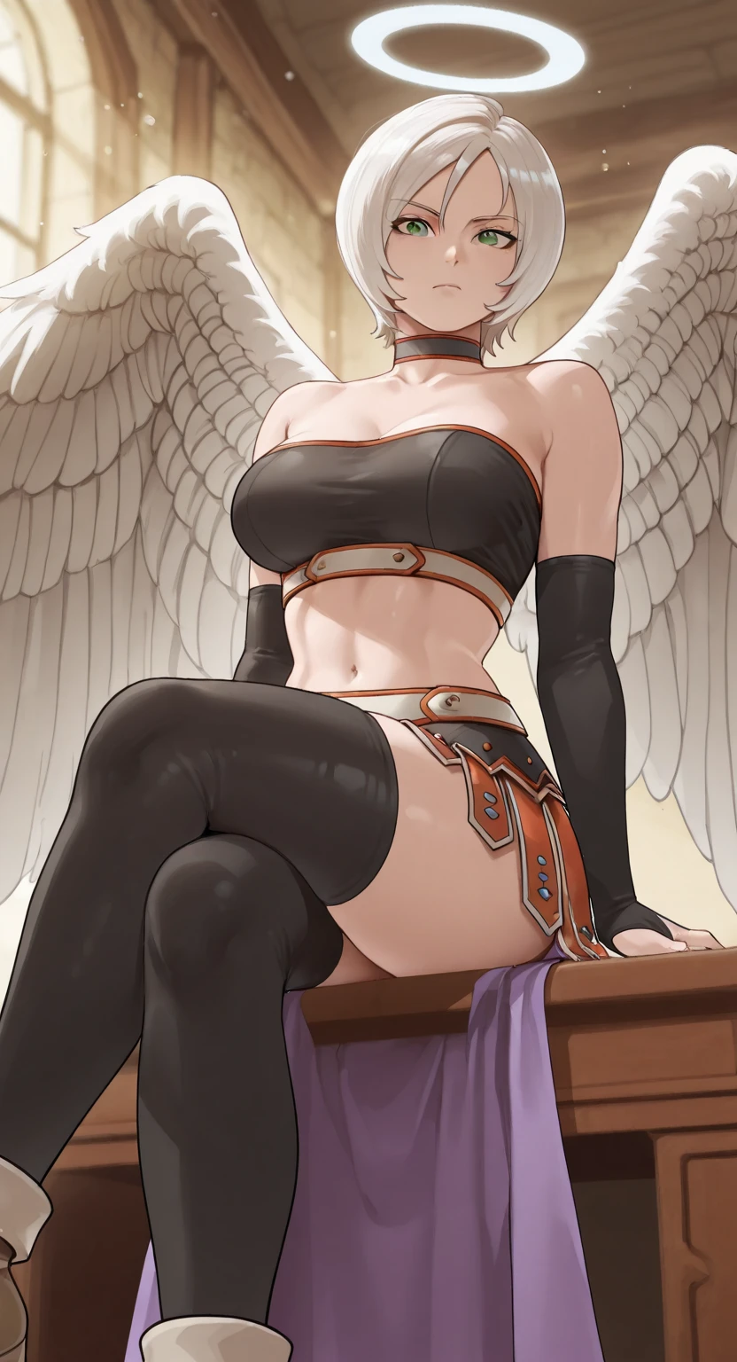 mercy, thighs, full body, red high heels, nude tits, sitting, pussy, wide hips