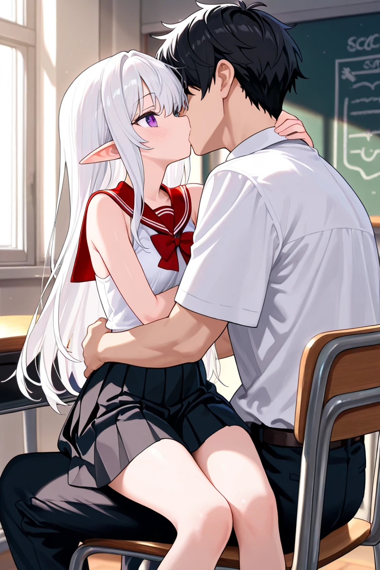 futa on male, sex, masterpiece, best quality, beautiful, fine, cowgirl position, mature female, mature male, spasm, heart eyes, skirt, classroom, uniform, crossdressing, trap, shota, sweat, partial nudity, huge breasts, flat chest, ahegao, heart-shaped pupils, mouth open, tongue out, cumming, fucked silly, large penis