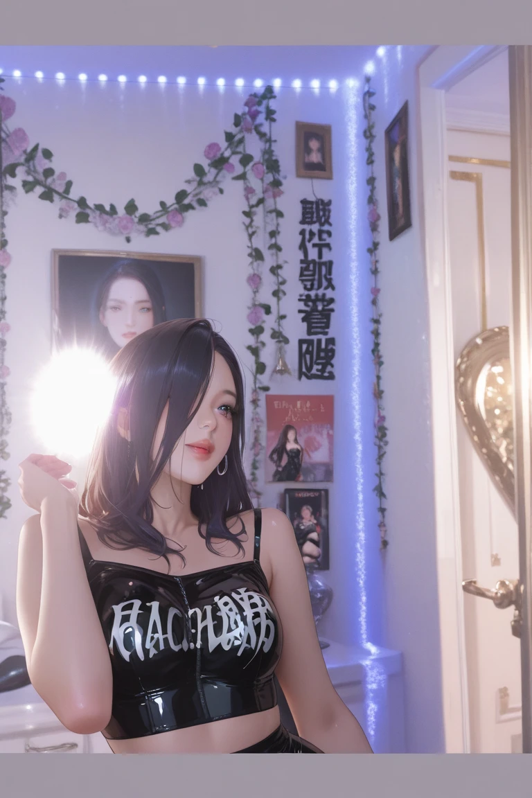 ((masterpiece)), (((best quality))), ((extremely detailed)), colorful, hdr, 1girl, solo, upper body, grey hair,green eye, luotianyi (xiachong),xiachong, black dress,
