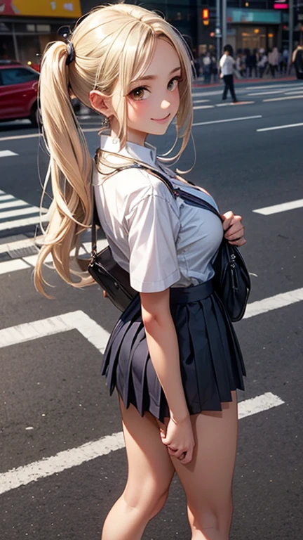 masterpiece ,best quality,ultra-detailed,high resolution,beautiful detailed eyes,long hair, cleavage, navel, slim legs, blonde hair, skirt, Kitagawa marin, school uniform, class,detailed background,