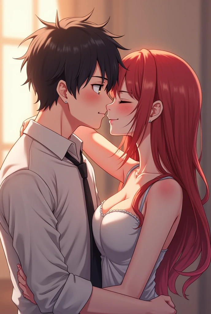 Hot anime girl moist lips making out with a man