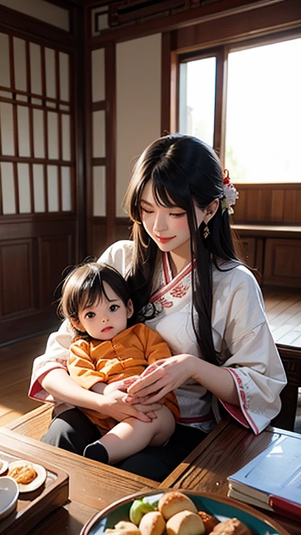 painting of a woman holding a child in her arms, by Gao Fenghan, by Yu Zhiding, by Li Song, by Ma Quan, by Chen Lin, by Lu Guang, by Ma Lin, by Shen Quan, by Sheng Mao, by Ju Lian, by Xie Sun, yanjun chengt, by Li Shixing, by Qiu Ying