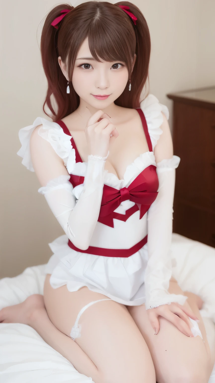 (NSFW:1.2), (8K, RAW photo, best image quality, masterpiece: 1.4), (Highly detailed CG Unity 8K wallpaper, highest quality, High resolution: 1.2), (ultra_be familiar with, UHD: 1.2), super highly be familiar with, (realistic, realistic: 1.48), 1 girl, clear eyes,large breasts,shiny hair, beautiful be familiar with cold face,enchanting smile, Beautiful and delicate eyes with intricate details,very accurate details,skin dents,outdoor,perfect face,perfect body, beautiful eyes, beautiful face,an illustration of a young woman in tight fitting outfit holding a whip, 1girl, houshou marine, solo, virtual youtuber, breasts, twintails, red hair, heterochromia, thighhighs, red eyes, yellow eyes, skirt, white gloves, gloves, long hair, looking at viewer, hair ribbon, ribbon, white background, red skirt, smile, ascot, blush, large breasts, pleated skirt, covered navel, sleeveless, brooch, see-through, jewelry, red ribbon, cleavage, lace-trimmed legwear, red ascot