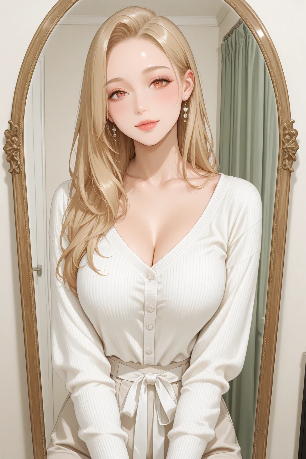 (masterpiece, best quality),(depth of field),shiny skin, 1girl,solo, cowboy shot, huge breasts, 1girl, mature female, solo, In the first shot, ((The photoshoot features a mid-twenties woman sitting by a sunlit window, her legs folded under her, with an open sketchbook in her lap. She's dressed in a cozy cardigan, a floral skirt, and a serene, artistic expression.))
<lora:tessa basic2:0.5>