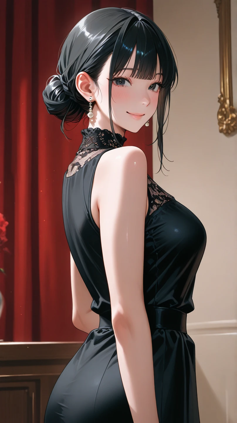 (Top resolution、Distinct_image)top-quality、FEMALES、​masterpiece、ighly detailed、Semi-realistic、Black short hair、Dark hair、grey  eyes、bangss、25-years old、Mature、young、Exquisite facial features、Facial features,closing eye