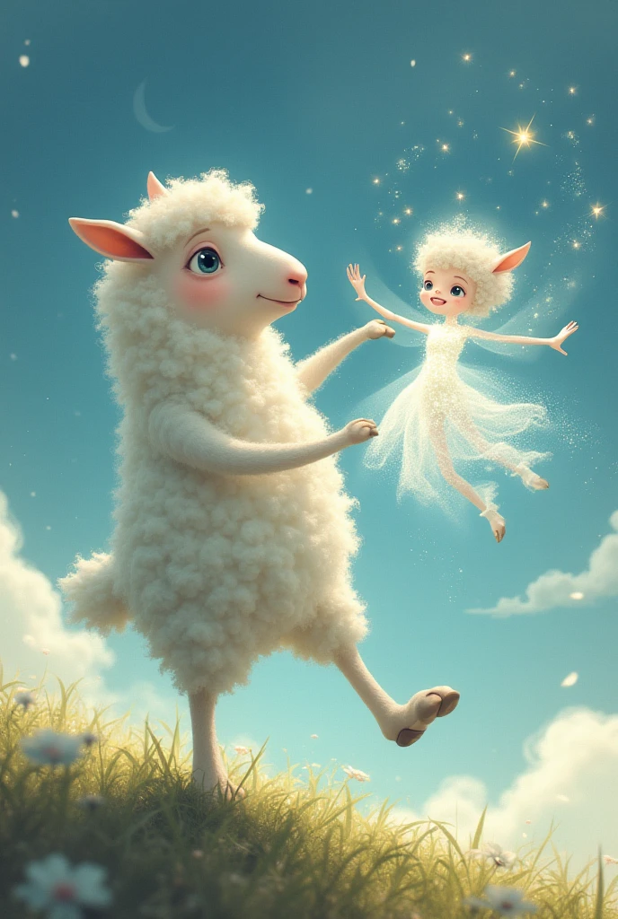 girl riding on top of a giant fluffy white bunny, fantasy