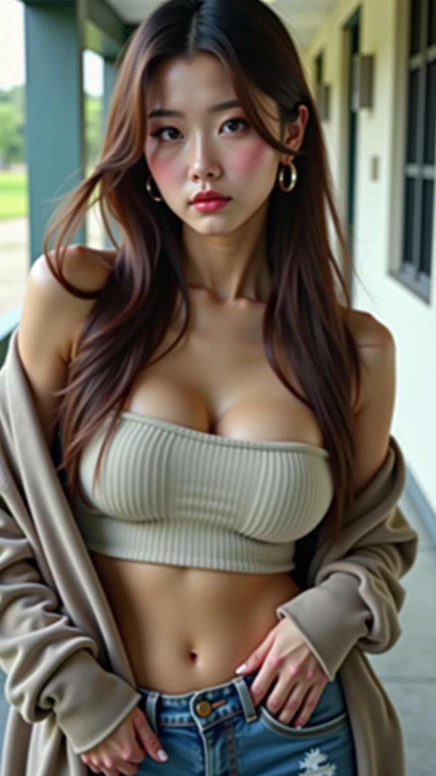 RAW photo:1.2), ((photorealistic:1.4),(masterpiece:1.3),(best quality:1.4),ultra high res,(detailed facial features),(detailed clothes features),HDR,8k resolution, 1 girl, cinematic light, big tits