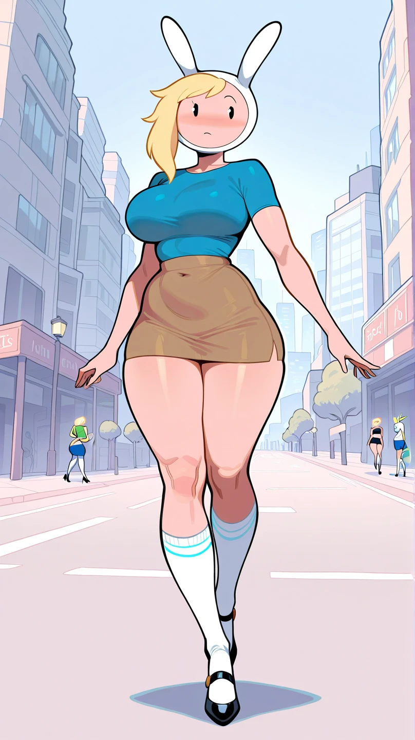 Create a detailed 4K scene of The (((Powerpuff Girls))), ((Blossom, redhead, pink skirt)), ((Bubbles, blonde hair, blue skirt)) and ((Buttercup, black hair, green skirt)), in their classic formation. They are standing in an urban environment in the heart of Townsville, surrounded by colorful skyscrapers and a radiant blue sky. The ((Powerpuff Girls)) should be in confident and determined poses, highlighting their individual personalities. Blossom, the leader of the group, should be in the front, hands on her hips, with a serious expression and her eyes shining with intelligence. Bubbles, next to Blossom, should have a sweet smile and an optimistic posture, The backdrop around them should be bustling with life, with Townsville citizens looking on in admiration, and elements such as trees swaying in the wind and scattered clouds in the sky. (pale skin:1.2), (white skin:1.5), ((front view:1.3)), pale face, (puffy lips:1.4), (gigantic breasts:1.4), ((gigantic breasts:1.3)), design sheet, masterpiece, (slendered abs:1.2) ,detailed , shiny skin, beautiful lighting from the side, harsh light,epic pose, dynamic movie poster, masterpiece, high definition, Extreme Detailed Portrait With Bokeh Effect , Realistic Lighting The scene should radiate the sense of courage and heroism that The Powerpuff Girls embody, with vibrant colors and stunning sharpness in every detail.