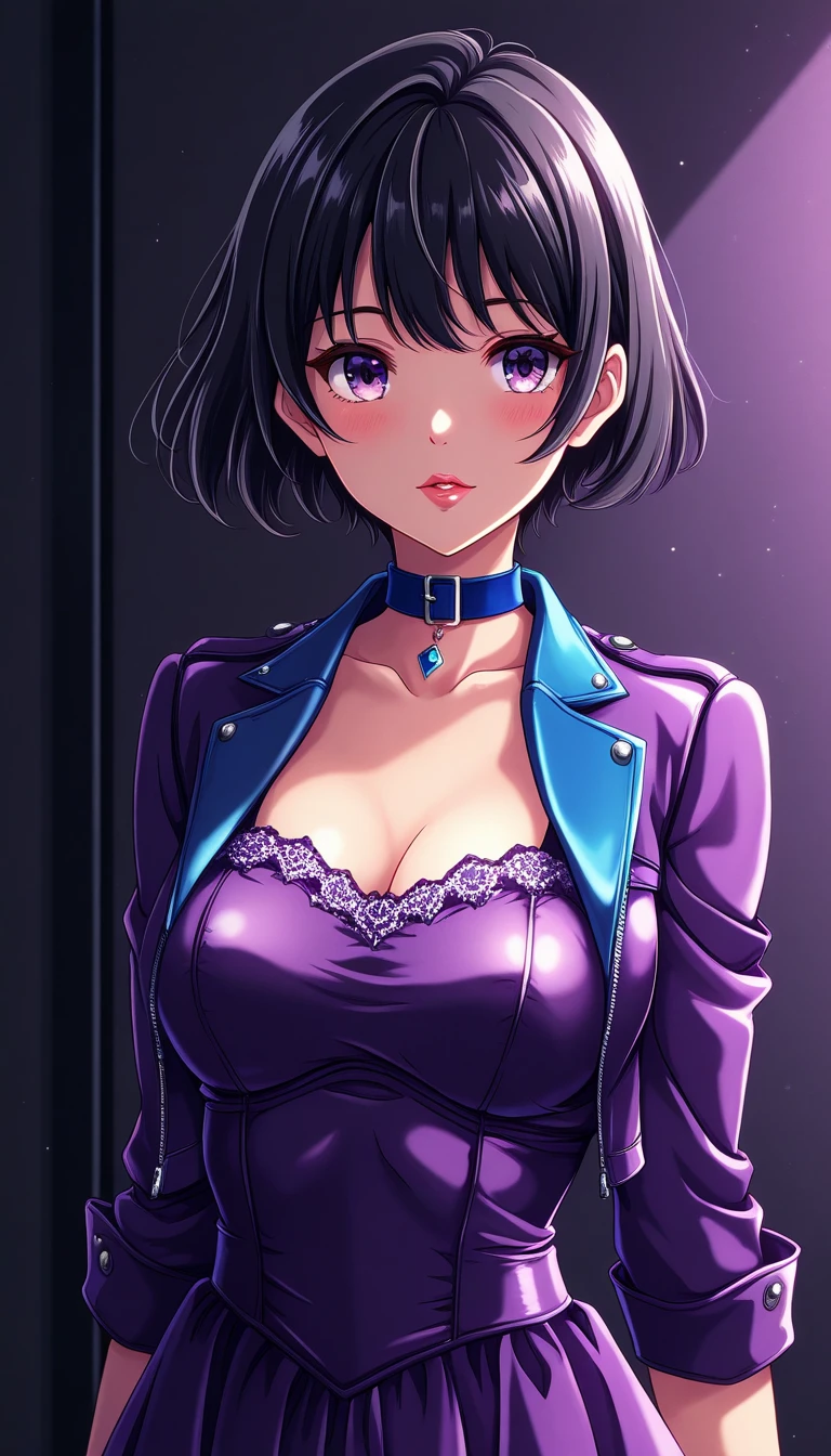 Masterpiece, High quality, joker woman, big breast,open jacket,