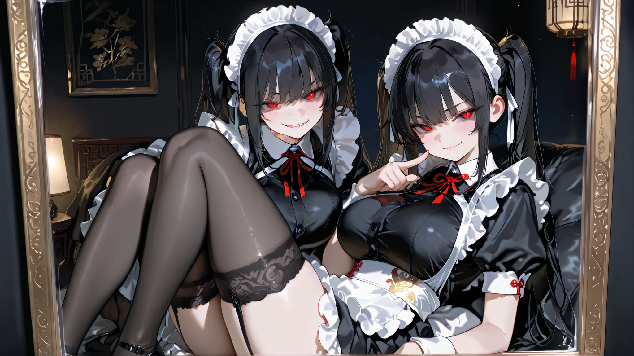 nsfw、 (gangbang:1.3)、(double handjob:1.3)、fellatio、(vaginal:1.3)、(sex:1.3)、(penis:1.3)、(cum on hair:1.3)、(cum on breast:1.3)、(cum in pussy:1.3)、(cum facial:1.3)、cum in mouth、(cum on body:1.3)、excessive cum、projectile cum、open mouth、embarrassed、trembling、red eyes、see through、masterpiece,best quality,beautiful face、young woman、red tie、black hair、off shoulder、exposed breasts、maid、thighhigh、blunt bangs、bob cut、busty