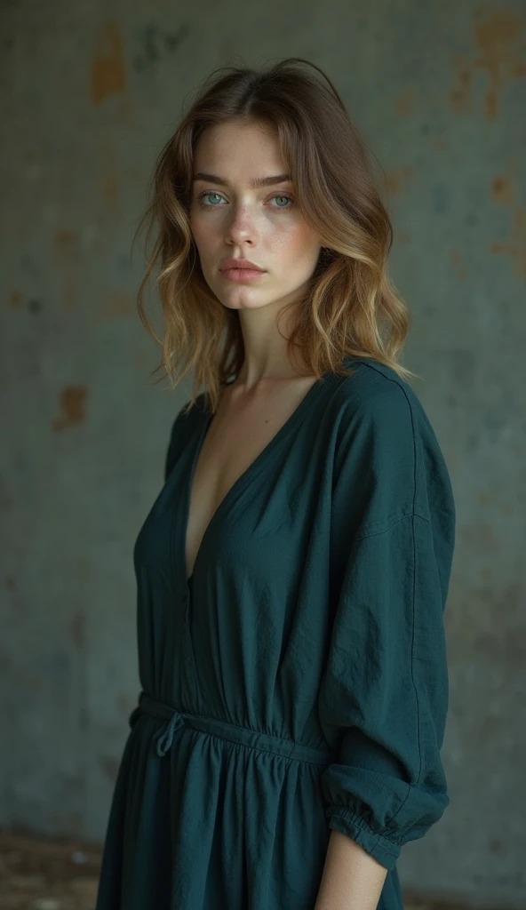 A stunning intricate full color portrait of a woman,wearing a green high neck blouse, happy, epic character composition,by ilya kuvshinov, alessio albi, nina masic,sharp focus, natural lighting, subsurface scattering, f2, 35mm, film grain , portait, very detailed skin texture <lora:Natash:1>
