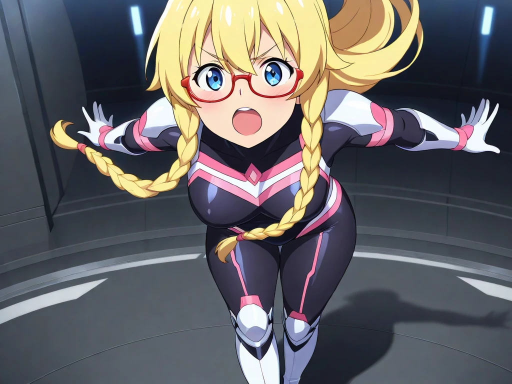Hibiki Sakura, standing, pose,smile, curvy, medium breast, muscle girl, full body suit, full body