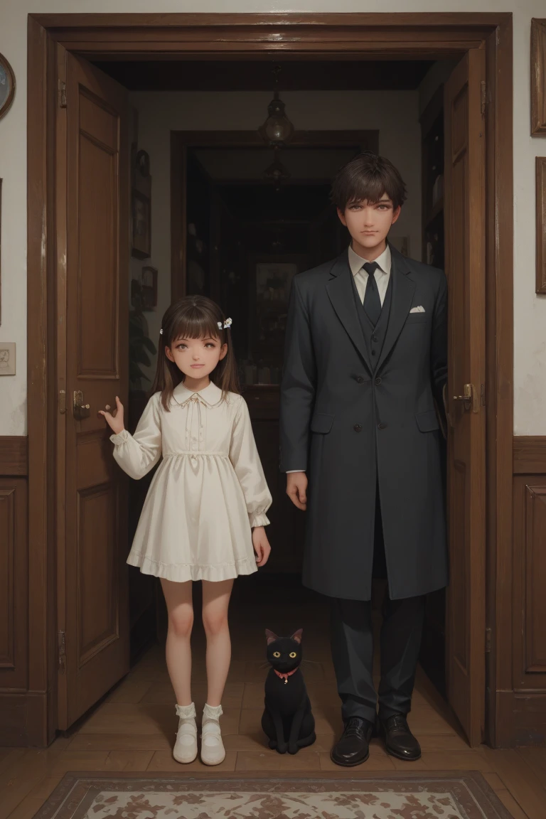 cool japanese male, business man, with black mask, muscular, black haired, walking with his cute, little daughter,