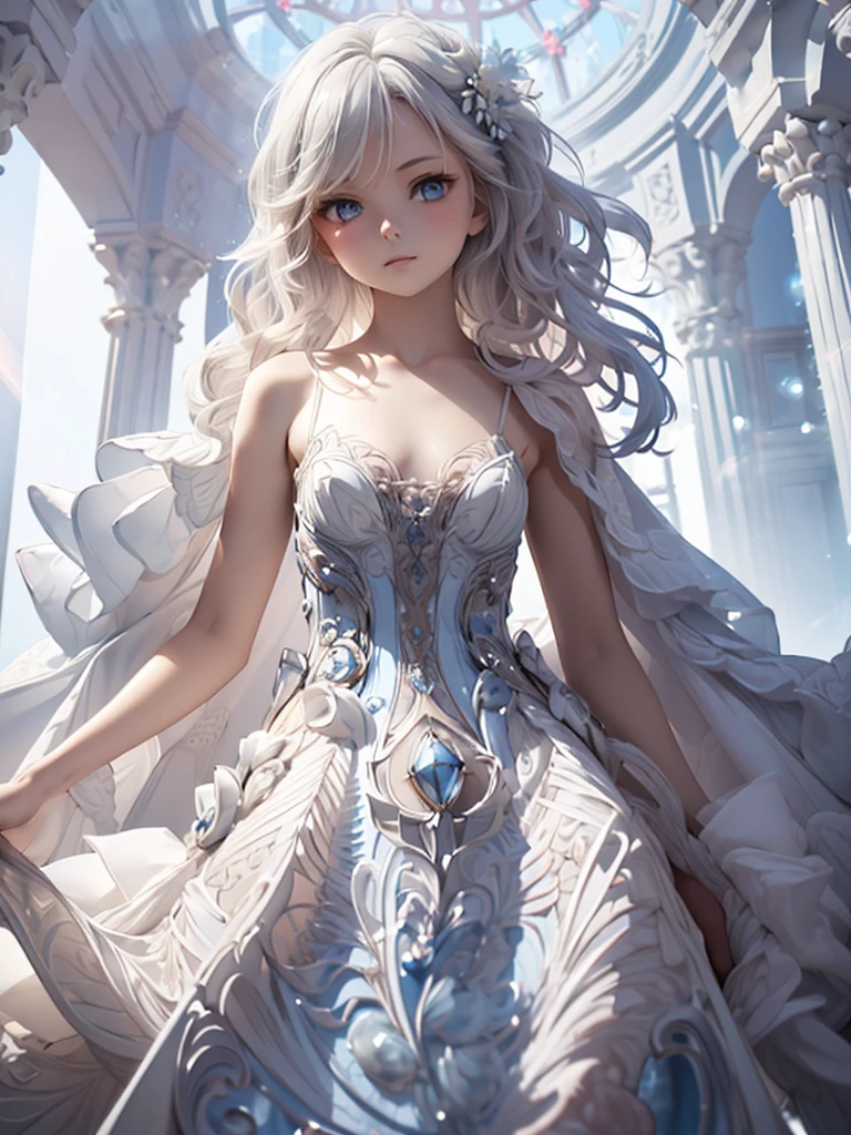 (masterpiece:1.2, best quality), realistic, (real picture, intricate details, depth of field), (1girl, solo), make up, highly-detailed, perfect face, (medium breasts:1.4), (skindentation), thick thighs, wide hips, small waist, tall, (masterpiece, best quality, ultra-detailed, best shadow), (detailed background, fantasy), (beautiful detailed face), high contrast, (best illumination, an extremely delicate and beautiful), ((cinematic light)), colorful, hyper detail, dramatic light, intricate details, (1 girl, solo,white hair, sharp face,blue and red eyes, hair between eyes, depth of field, light particles,(broken ice),cat girl,short hair, xenoblade, (heterochromia), ((cat ears)), (((((arms behind back))))