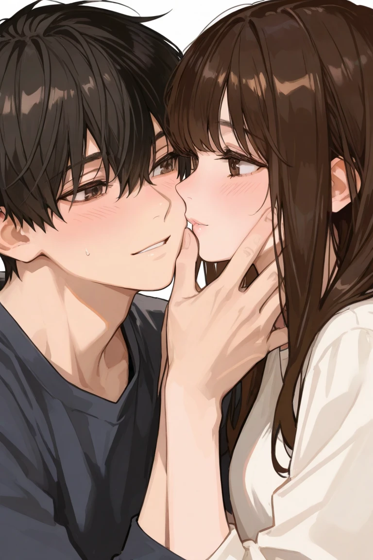 Sexy woman being kissed on the neck by a young boy