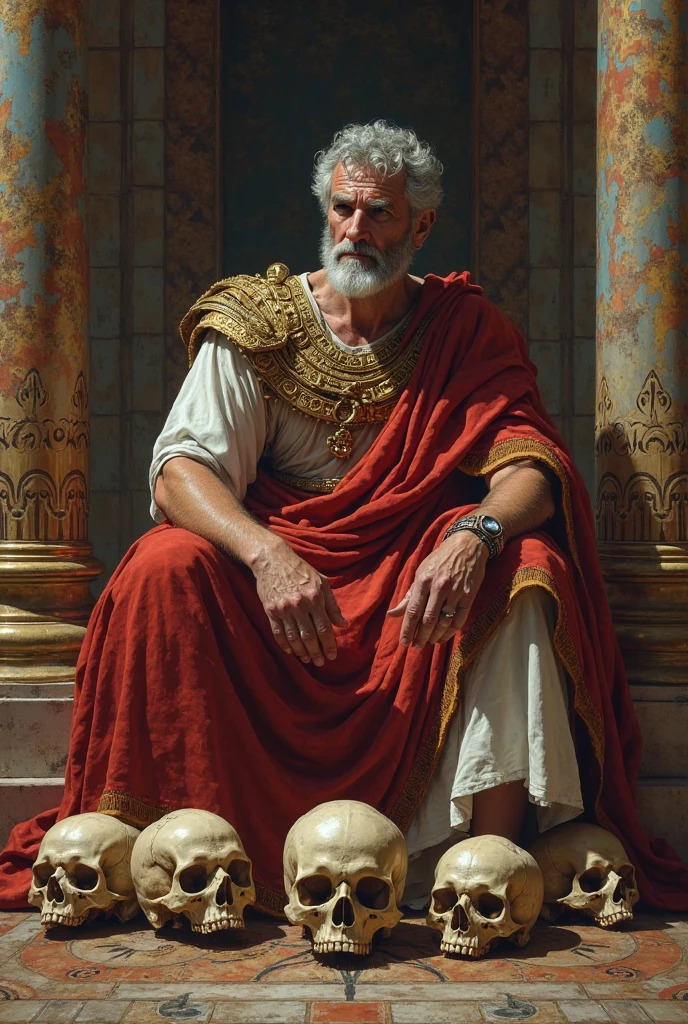Marcus Aurelius sitting on a round stone thinking --auto --s2