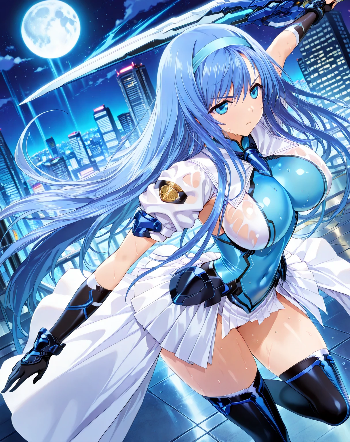 ruins starry sky blue girl steel frame