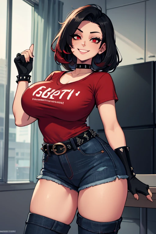 RE4Ada,Fleshy thighs，Poster publicity style，poster background，C cup，wears glasses，Ultra shorts，milk tea，baby cats,