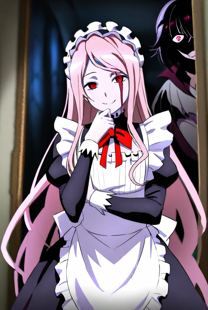 masterpiece, 1girl, long hair, blood, dark, 1boy, wearing maid costume, best quality
