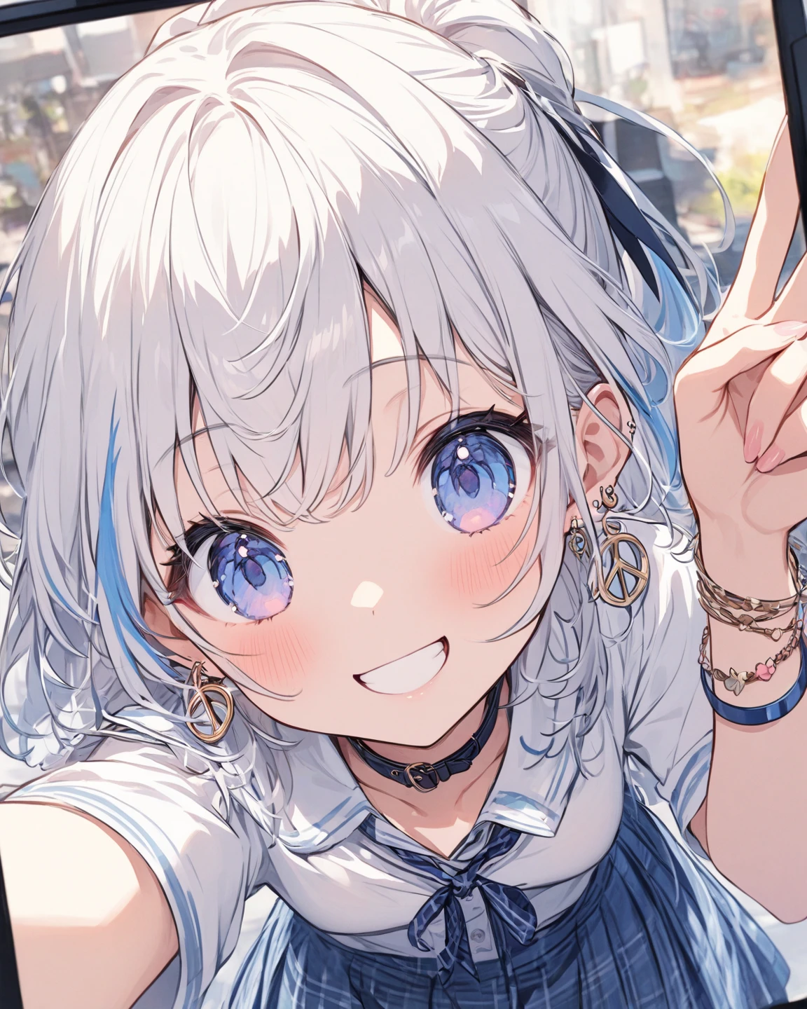 girl,((selfie:1.3)),Casual winter clothes that show cleavage,hat,((small breasts)),smile,close up of face,可愛らしいgirlの部屋,stuffed toy