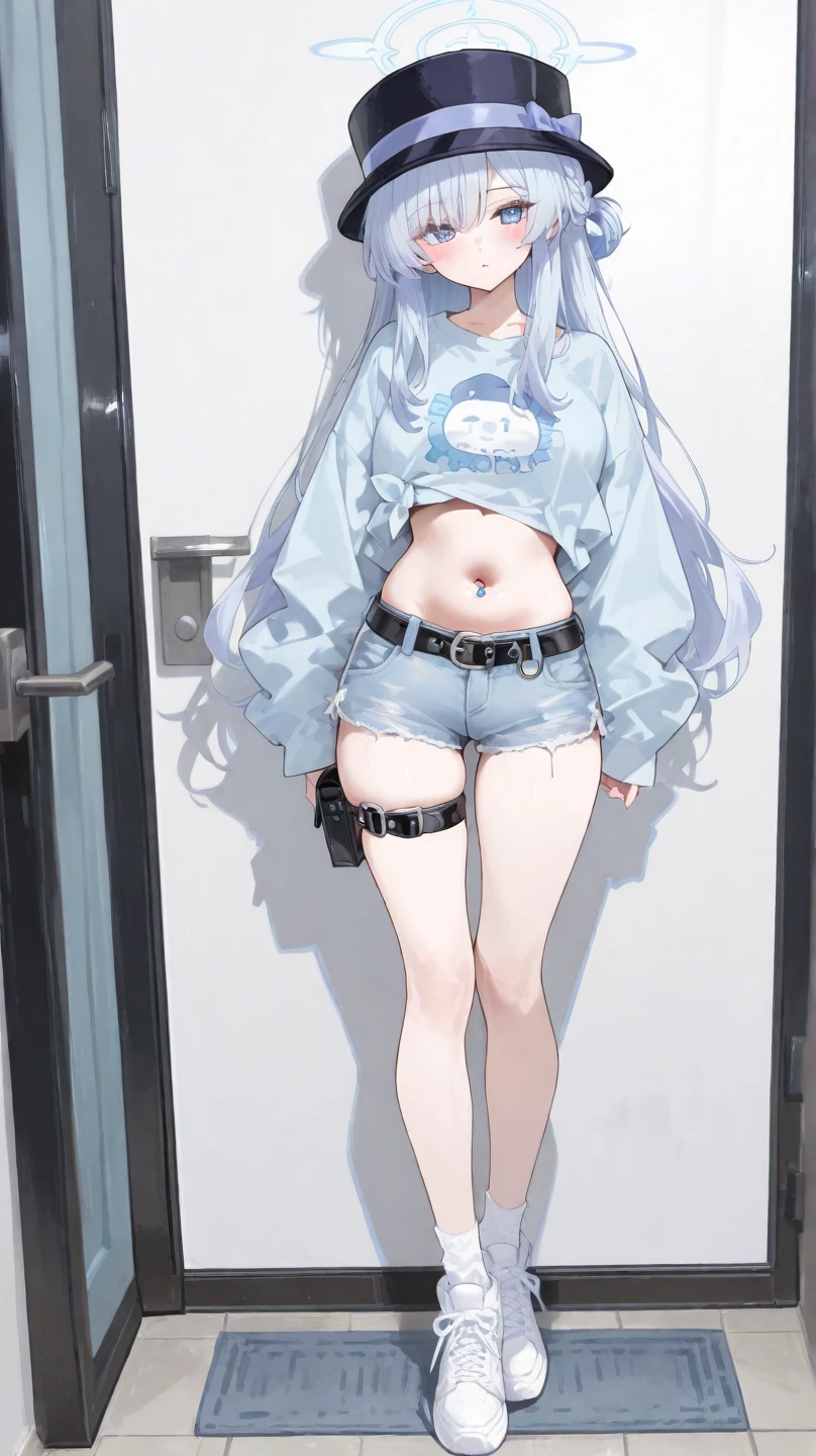 A teenage girl,Gray hair ,The sun shines,Gray-black eyes,combed hair,long whitr hair,White bra,white panties,White slippers,hands behind body,standing on your feet,full bodyesbian