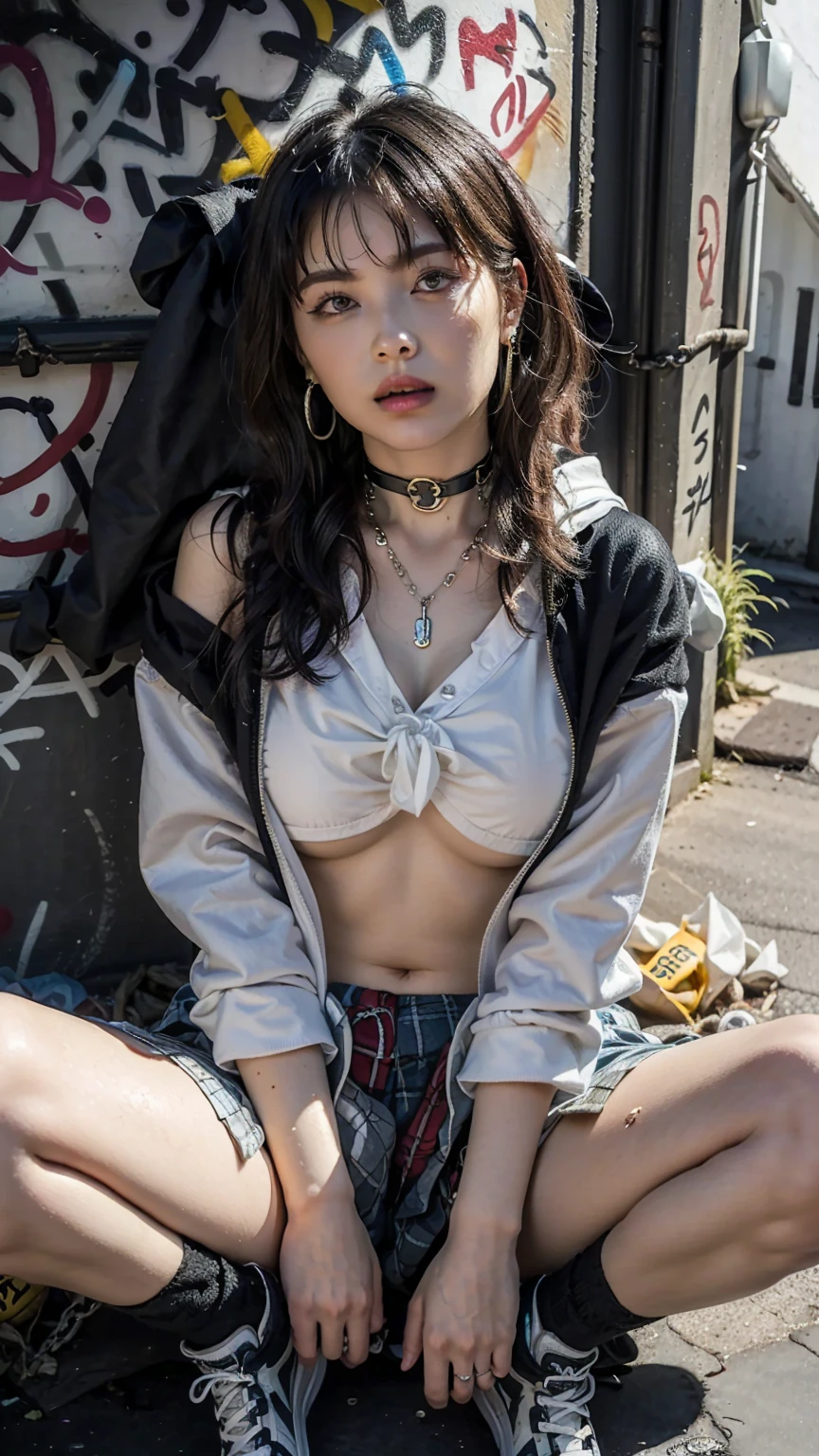 (tmasterpiece)), (((Better quality))), ((ultra - detailed)), (Amazing Cleavage: 1.1), ((Combined with CG 8K extreme details )), (8K, RAW photogr, Better quality, tmasterpiece: 1.2), (Realist, Realistic photos: 1.4), (rendering: 1.4), (rendering: 1.4), hyper realisitc, A high resolution, NVIDIA RTX Ray Tracing, internal image, sorriso level, looking at viewert, CG3d HD CG photos,sexual excitement, Sexy Chinese queen with dark brown hair,(Leaning forward,Put your hands on both thighs respectively,Open your legs at a wide angle,Slight half-squat and wide-angle straddle,Barefoot and high heel sandals,High-heeled sandals must be gold,hollowed out,Reveal thongs,The content is very detailed。Accurate and true to the extreme)and she wears a crown,There is a thin chain around her neck,Her figure is graceful and sexy,Skin is moist and fair,Wet skin,She looks at you, show troubled expression(sexual excitement)Please thank Mei.,huge plumpness,穿着金色皮质hollowed out性感文胸,性感金色吊带hollowed out丁字裤,The whole buttocks is exposed,Thong stuck in crack,Huge tits filled with milk(Slight sagging),The two bumps are very obvious,legs long,金色hollowed out高跟鞋,上身Leaning forward,Place your hands separately on both thighs, Open your legs at a wide angle,Slight half-squat position and wide-angle straddle position,Barefoot and high heel sandals,High-heeled sandals must be gold,hollowed out揭示极其精确的全身成像.,The content is very detailed。Everything from hair to toes is visible。Fountain in front background,full-body view