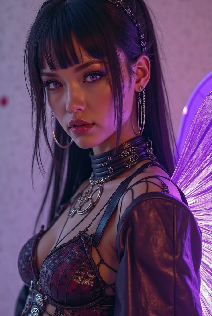 “Mumta, with iridescent wings that shimmer like stardust, prowls the neon-lit stages of distant planets. Her voice, a haunting blend of melancholy and rebellion, echoes through asteroid-filled arenas. Dressed in tattered leather and adorned with cosmic tattoos, she belts out lyrics that speak of love lost across galaxies. Fangs peek out from her crimson lips as she croons, captivating both mortals and extraterrestrials alike.” 🌟🎤🌌
