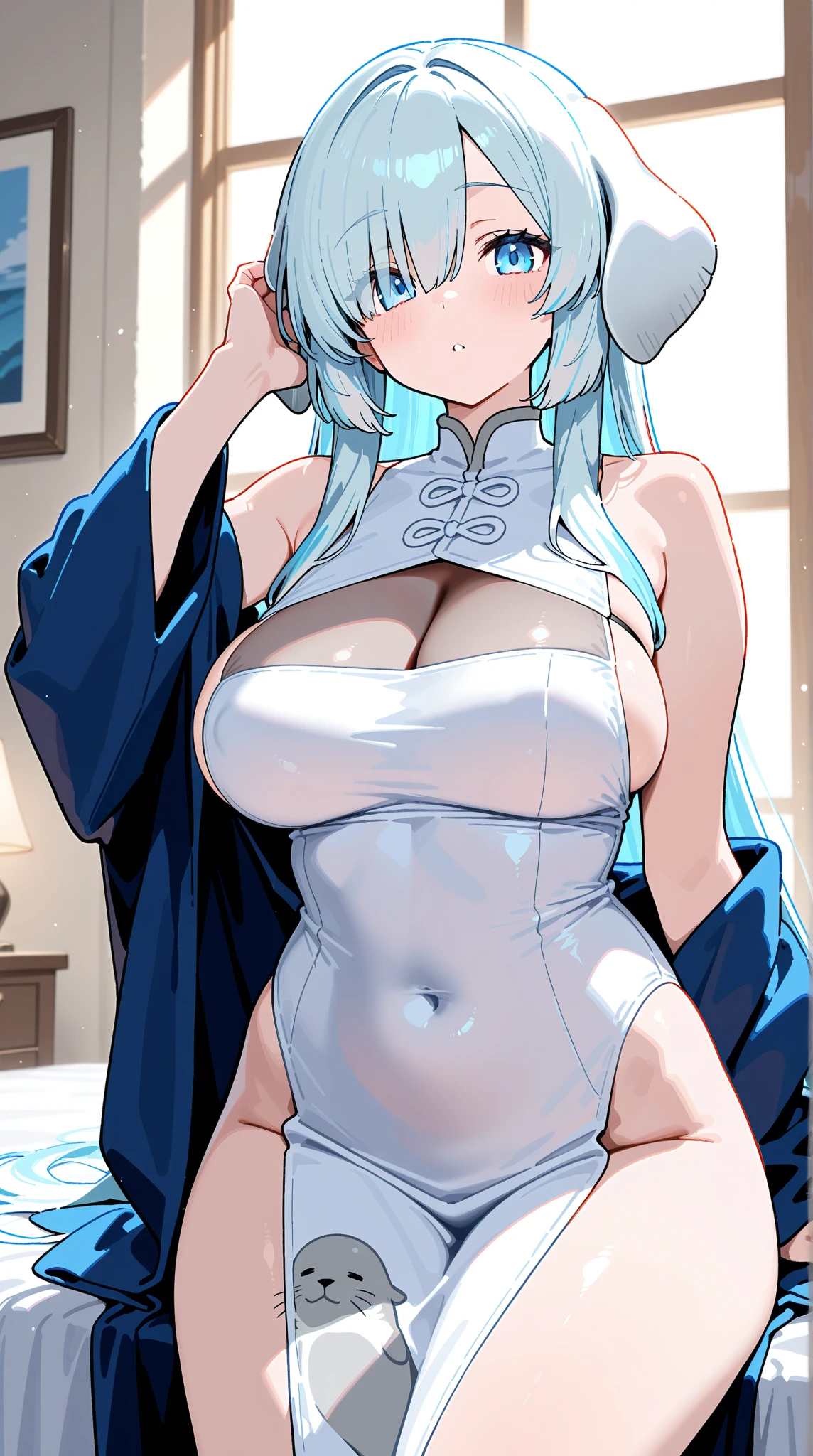 Leakage out of the collarbone,Neck leakage,a sailor suit,Pose for a photo,white backgrounid,Bigboobs,upper legs,dual horsetail,Transparent sex clothing,Color splattering,Flower frame,Decorative panels, starrysky, natta, exteriors, Clouds, Eau, Sumeru, Clouds, themoon,