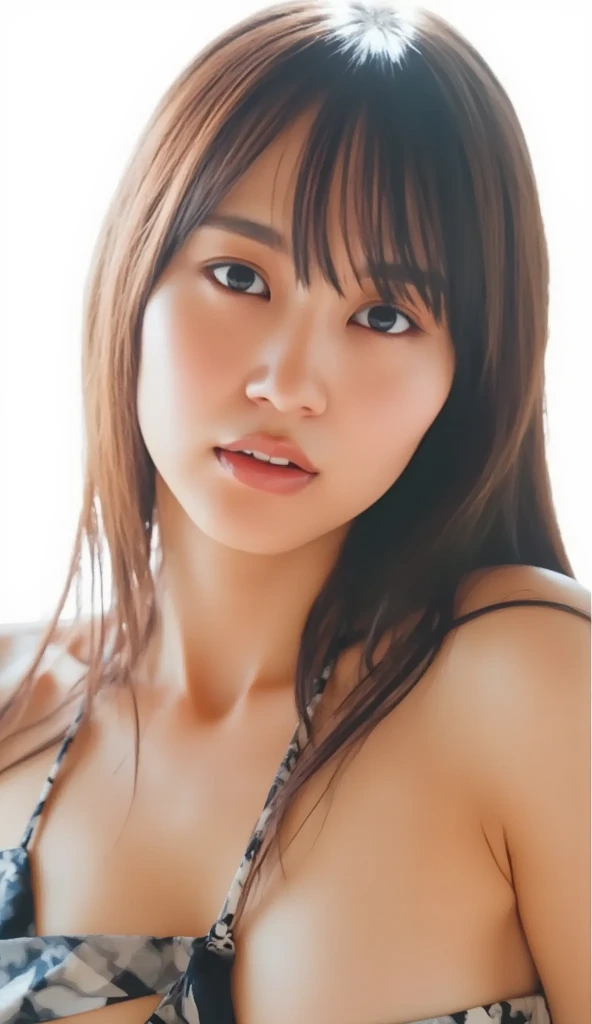 highest quality, Ultra-high resolution, Highly detailed skin, Physically Based Rendering, (((A round-faced Japanese woman in her 20s,She is supporting her chest with her arms and is not wearing underwear., Large Breasts, Nipples are also visible, from the front))),(Beautiful background:1.2), ((Cleavage)), ((Showing Nipples)), (White swimsuit with a wide open chest) .(((No chest pads)))、(Fabric so thin that you can see through) (((The outline of the nipples clearly expresses the shape of the nipples..、Nipples)))、(Areola, (Realistic: 1.4),(Realistic), (front)(((Young Face))), (Written boundary depth), (((Nipples visible through clothing)))