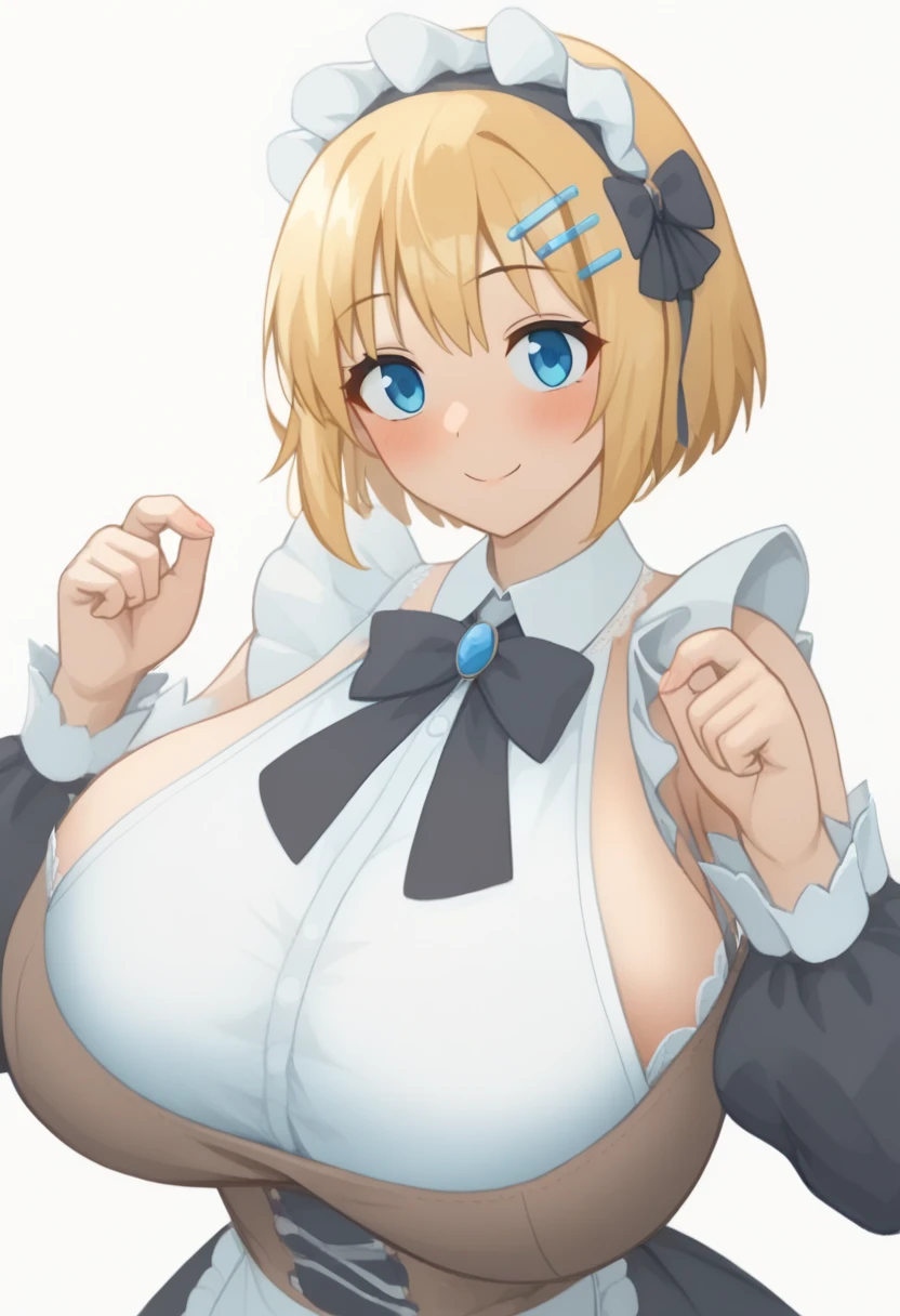 blonde hair, short hair, one side up, hair ornament, blue eyes ,, large breasts, live stage, solo nipple