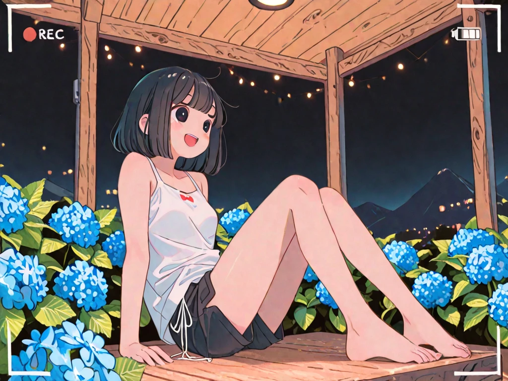 a woman posing in a lewd bikini in front of the sliding glass door of her house with it's own feet propped on the glass