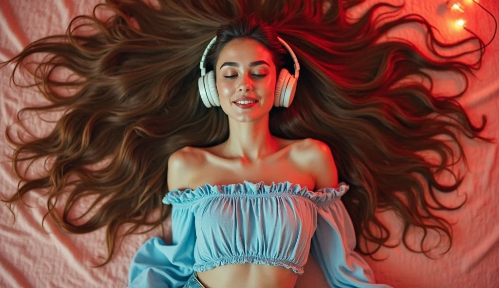 relax by lying down and listening to music with headphones