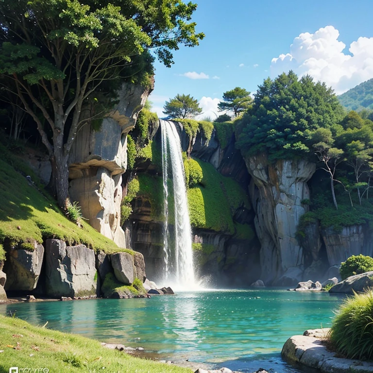 masterpieces, best quality, high quality, High Detailมาก CG unity 8k wallpaper, landscape, outdoor, sky, cloud, day, , no human, mountain, Landscape, water, tree, blue sky, waterfall, cliff,  Nature, lagoon, แม่water, cloudy sky,Award-winning photography, bokeh,  depth of clarity , HDR, Bloom , color distortion ,Photoreal,High Detailมาก, is trending on Artstation,  is trending on cgsociety , complicated, High Detail, form, Art by midjourney