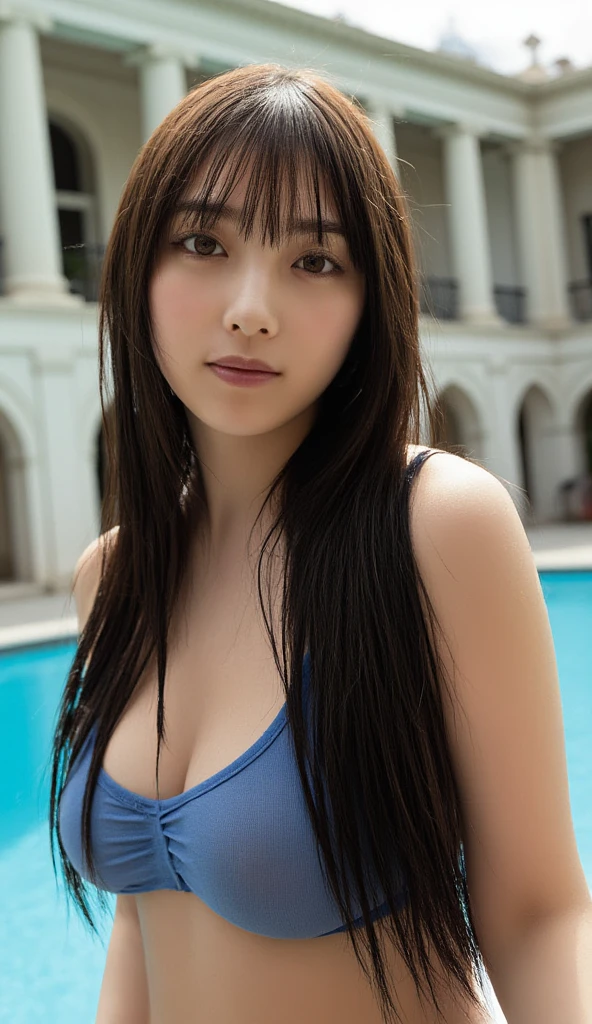 Highest quality、Masterpiece,Highest quality,excellence、High quality、Contest Works、Winners、Very beautiful 15Year old girl,An innocent smile,Very slim legs,Very beautiful,Very cute、detailedな目と顔,Big round eyes,Very thin thighs,Poolside、sexy、Breast size is C cup、Height is 150cm、chest is not that big、脚は2Book、Hand2Book、Real、Realistic、detailed、innocent、young、Poses are randomly generated by AI、Hairstyles are also randomly generated by AI.、Hair color is also randomly generated by AI、chest is not that big、Beautiful breasts、innocent、Young、immature、Small breasts、The AI will randomly decide the size of the breasts, whether they will be B cup or C cup.