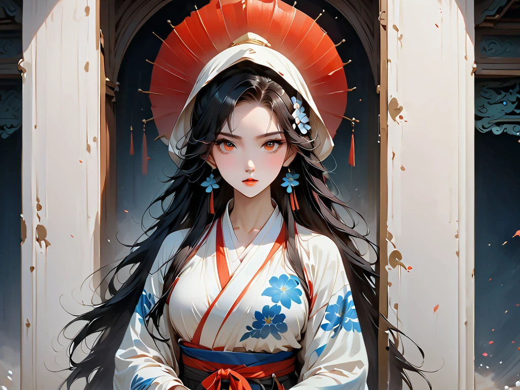 In a different world where mandala murals spread、Beautiful woman in Japanese clothes appeared。She is dressed in pure white.、Beautiful contrast between clear white skin and black hair、It was like a swan。 however、As if to overshadow its beauty、There was a skull element on part of her face。On her right cheek、It is carved with a pattern like the eyes and nose of the skull.、It's an eerie atmosphere。 She showed her profile、His eyes seemed to look far away.。In its expression、Melancholy and sadness ooze.、I was made to feel her strong-willed inner self。 In the background、There are geometric patterns like mandala paintings and Buddhist symbols.、A mysterious space spreads out。 This art is、Beauty and creepiness、And it expresses a mysterious worldview that fuses mystique.............。Opening the door to another world that cannot be touched、You will be able to feel the mystery of the world。Strong elements of aging science fiction。Colorful and horror。profile。Detailed and meticulously drawn。3D Art。android。Like the hero of an adventure。disaster々Or。Be pure。More three-dimensional。Elements of total。Triumphant。The tattoo。Sad face。Live-action adaptation。Demon of Hell。