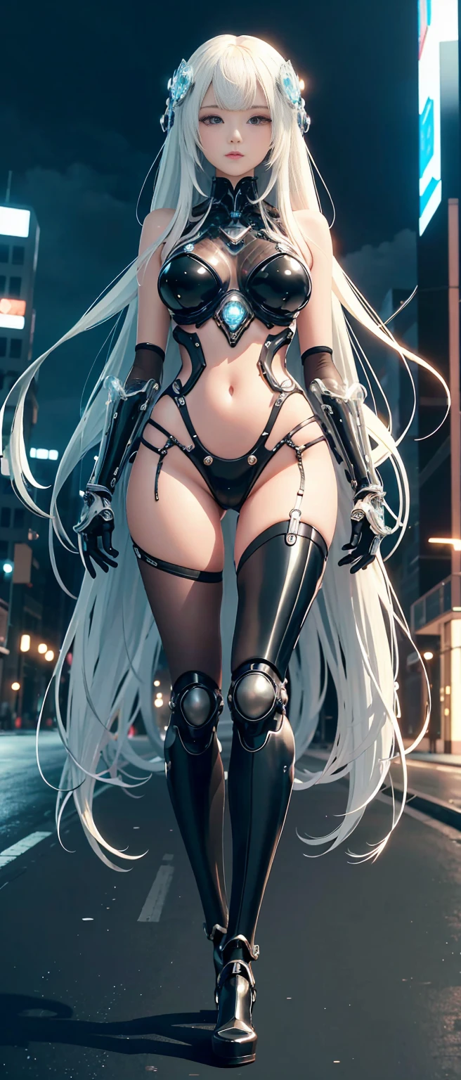 ((masterpiece, top quality, super definition, high definition)), solo, beautiful girl, shining eyes, (perfect eyes), ((perfect body)), ((full body, standing, back)), 15 years old, 5 fingers on the hand, bikini, silver theme, high heels, --auto --s2