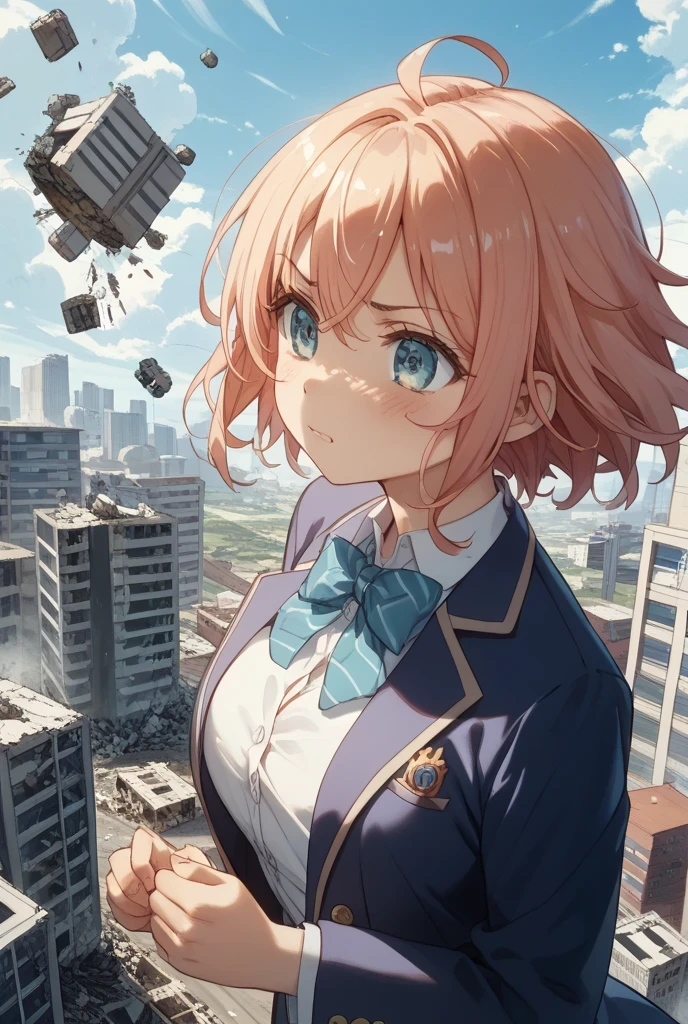 blazer、Arya from Rossidere、Cheerful Genmiya、Female Giant(1 million kilometers long)、 、press your chest against the city、Destruction、Destruction、Erotic expressions、expose your chest、 Valley Emphasis、徹底的に街をDestruction、The building collapsed 、masterpiece、Highest Quality、uncensored、big