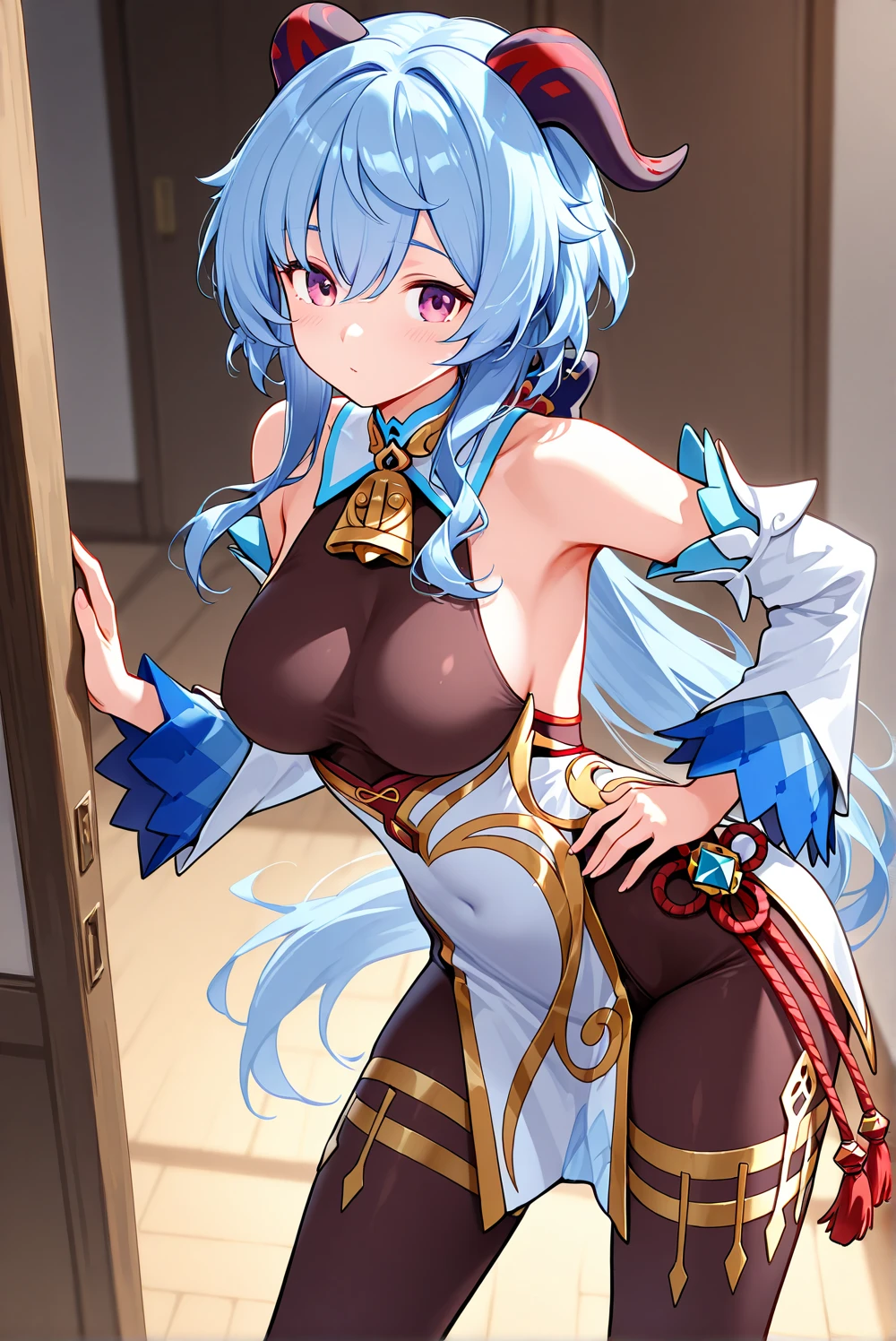 masterpiece, best quality, high resolution,
1girl, solo, Yukong, standing, big breasts, arms up,