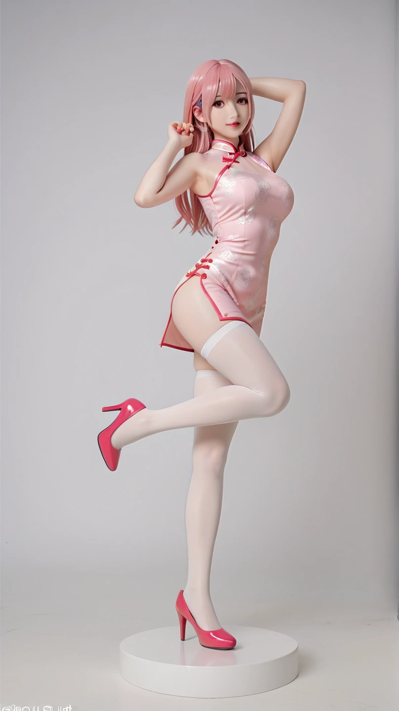 high quality、high resolution、masterpiece、Official Art、Safe at Work、masterpiece、Beautiful African female idol,Browsing Caution,Dark Skin,
,Captivating smile,(Sensual:1.5),
Thin legs、On all fours、focused on the chest,(Excessive ejaculation:1.2),
(Shiny Pink Nurse:1.3),Glossy latex tights,Bottomless,High heels,
(Pink Bed 1.5),